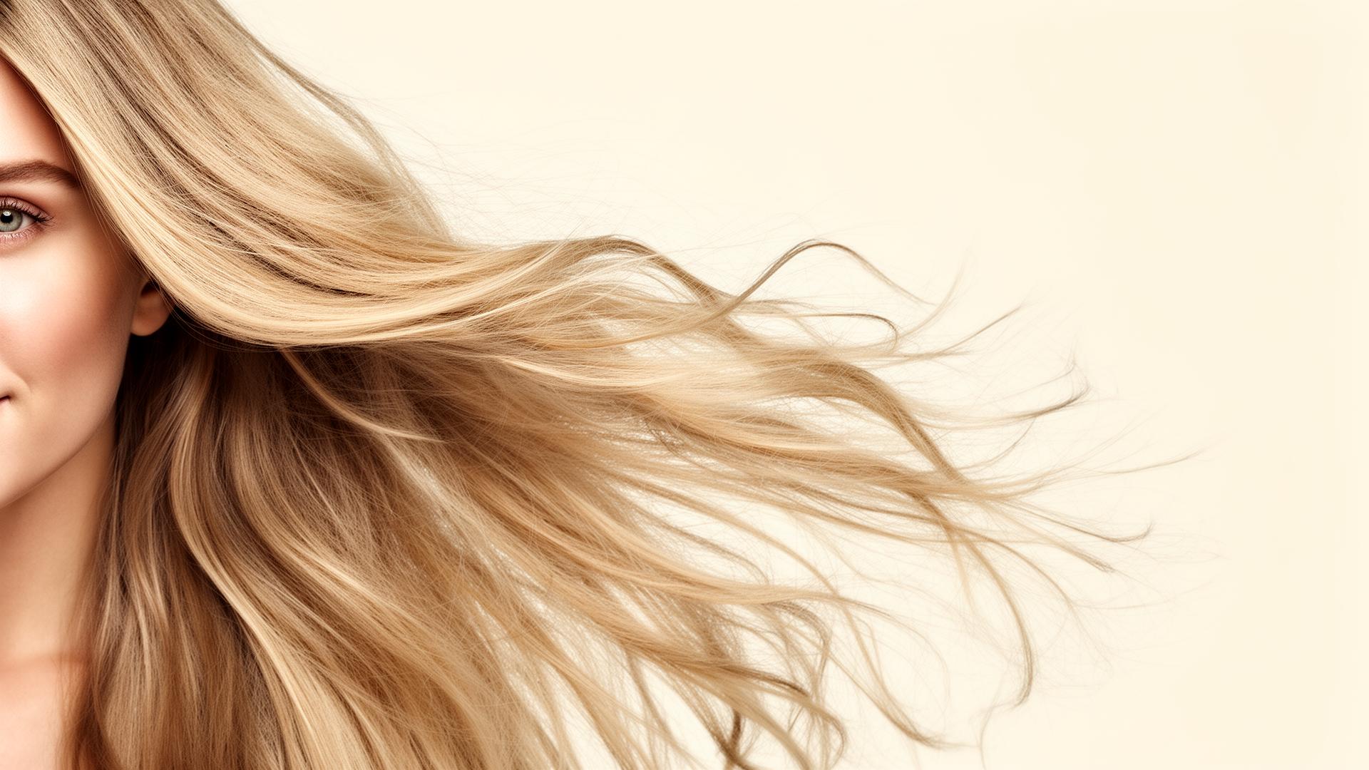Single lock of soft, healthy hair on a warm cream background